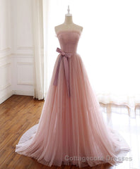 Simple Pink Tulle Long Prom Dress, Pink Tulle Formal Dress, 1