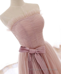 Simple Pink Tulle Long Prom Dress, Pink Tulle Formal Dress, 1