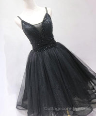 Black Tulle Beads Short Prom Dress, Black Homecoming Dress