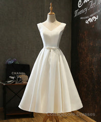 Simple V Neck White Short Prom Dress, White Homecoming Dress