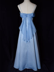 Vintage Blue Satin Spaghetti Straps Gown Elegant Dresses