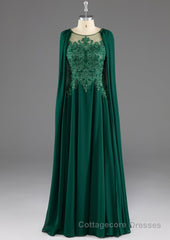 Dark Green A-Line Lace Appliques Chiffon Prom Dress