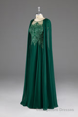 A-Line Chiffon Floor Length Mother of The Bride Dress with Detachable Cape