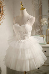 Ivory Spaghetti Straps Sequins Ball Gown Lace Appliques Short/Mini Homecoming Dresses