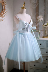 Cute Sky Blue Beading Bowknot Short Princess Homecoming Dresses