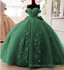 Off Shoulder Ball Gown Quinceanera Dresses 3D Floral Applique Sweet 16 Gowns