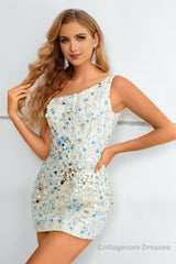 White One Shoulder Sequined Bodycon Homecoming Dress