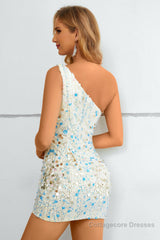 White One Shoulder Sequined Bodycon Homecoming Dress