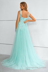 Green Square Neck Mermaid Sequined Prom Dress With Detachable Train