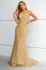 Yellow Halter Neck Mermaid Prom Dress