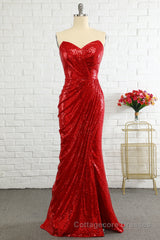 Sheath Sweetheart Red Sequins Prom Dress with Sequins