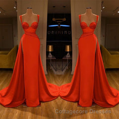 Beautiful Red Starps Sweetheart Long Prom Dress With Split