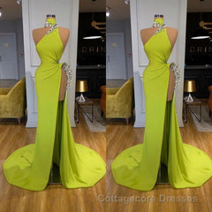 Unique Ginger yellow Triangle Neck Sexy high side-cut Long Evening Dress