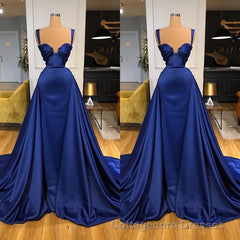 Chic Royal Blue Straps Sweetheart Prom Dress Overskirt With Detachable Train