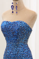 Sparkly Ombre Blue Mermaid Strapless Long Sequin Prom Dress