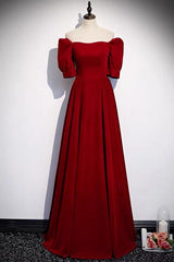 Classic Off Shoulder Long Maroon Prom Dresses