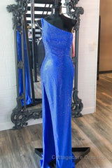 One Shoulder Mermaid Royal Blue Long Formal Dress