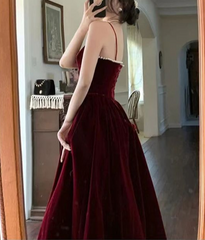 Burgundy A-Line Spaghetti Straps Elegant Long Prom Dress Formal Party Dress