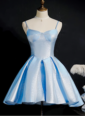 Light Blue Satin Sweetheart Homecoming Dress, Blue Short Prom Dress, Party Dress