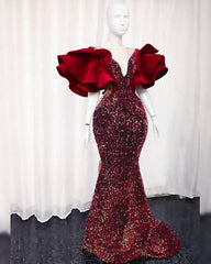 Sequin Wedding Reception Dresses, African Velvet Wedding Dresses, Elegant Velvet Prom Dresses, Evening Party Dresses, African Fashion Clothing