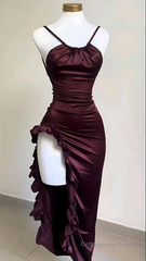 Sexy Slit Ruffles Prom Dress