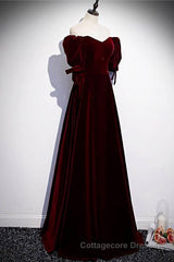 Modest Burgundy Long Prom Dresses with Short Sleeves Vintage Evening Gown