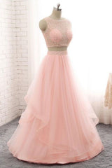 Fairy Blush Pink Two Piece Long Prom Dresses