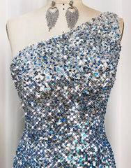 Gorgeous Sparkly Sequin One Shoulder Tight Homecoming Dress With Fringe