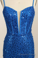 Royal Blue Sequin Mermaid Long Prom Dress