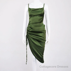 New Satin Green Prom Dress Spaghetti Strap Party Evening Dress