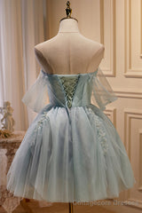 Charming Blue Off The Shoulder A Line Tulle Short Homecoming Dresses