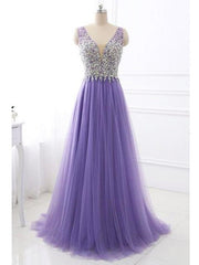 Lavender Tulle A-line Prom Dresses Long Formal Dresses for Wedding