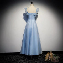 Light Blue Tulle Ankle Length Prom Dress