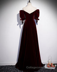 Modest Charming Burgundy Long Prom Dresses Vintage Evening Dresses With Bowknot