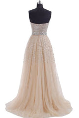 Fairytale Glitter Champagne Bling Strapless Long Prom Dresses