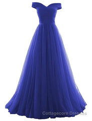 Beautiful Lavender Tulle Off Shoulder Long Formal Dress, Beautiful Party Gowns