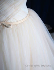 Elegant V Neck Off-shoulder Tulle Pleat Sweep Train Wedding Dresses