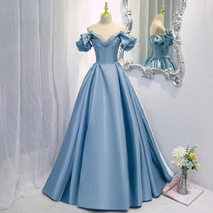 Off Shoulders Ball Gown Poofy Dusty Blue Prom Dresses