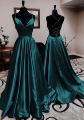 Sexy A Line Dark Green Satin Backless Prom Dresses 21th Birthday Outfit