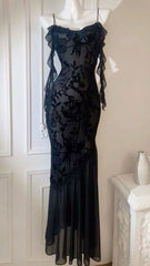 Chic Sheath Spaghetti Straps Black Evening Dresses Long Prom Dresses