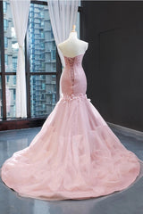 Pink Tulle Princess Wedding Dresses Strapless Pink Long Prom Dresses with ruffles Skirt