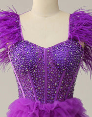 Purple A-Line Ruffle Glitter Long Prom Dress With Split