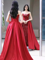 Sexy Mermaid Strapless Sleeveless Party Dress Red Long Prom Dress