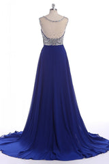 Royal Blue Chiffon Evening Dress Long Prom Dress