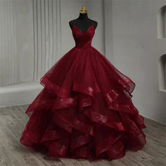 Lace Wined Red Black Quinceanera Dress Spaghetti Straps Ruched Organza Prom Dress