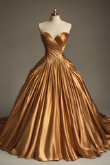 Retro Ball Gown Sweetheart Satin Gold Party Dresses Prom Dresses Evening Dresses