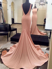 Elegant Backless Meramid Pink Long Evening Dresses