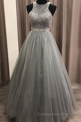 Gorgeous c A-line Scoop Beaded Long Prom Dresses Evening Gowns