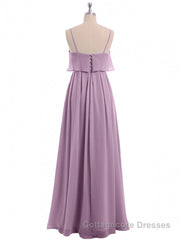 Lavender Chiffon Spaghetti Straps Ruffled A-Line Long Dress