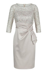 Sparkly Half Sleeves Short Silver Mother of Bride Dresses